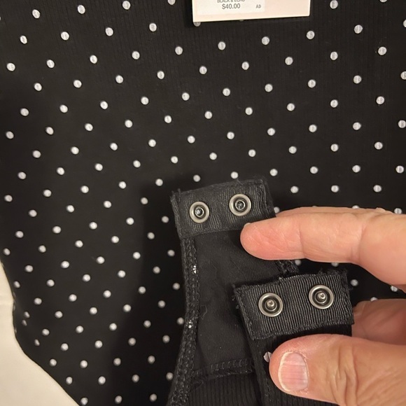 BODYSUIT LC LAUREN CONRAD-BLACK ALLOVER WHITE Polkadot NWT 92% rayon 8% spandex - Picture 10 of 10